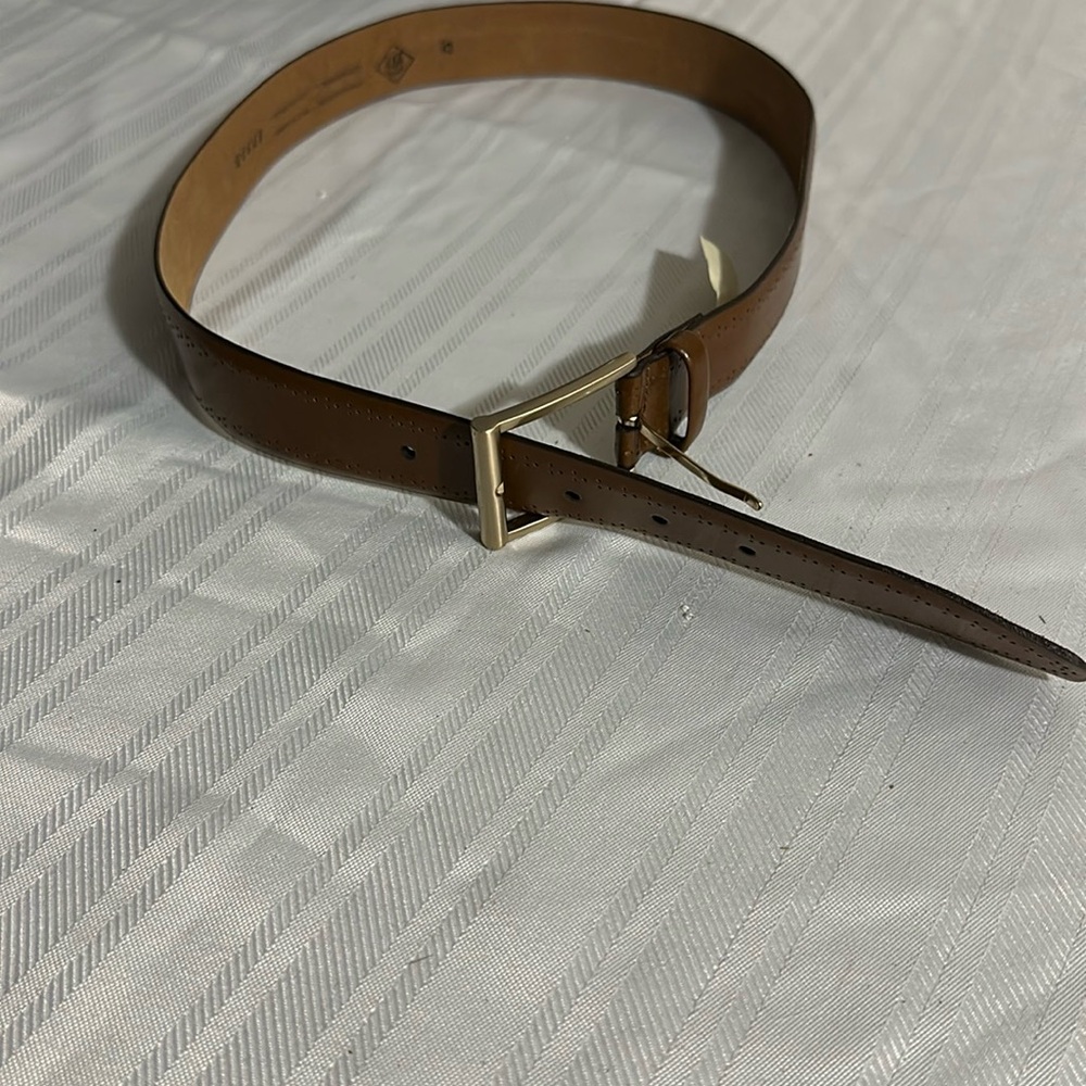 Moores Brown Leather Belt buckle detailed edges stylish formal preppy neutral